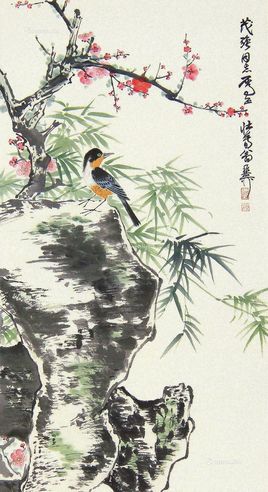 谢稚柳 桃花小鸟