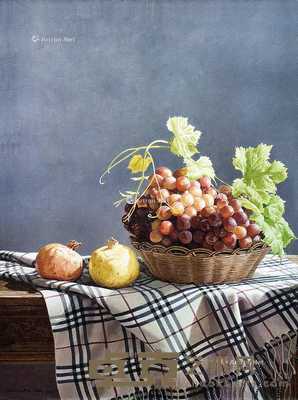 葡萄与石榴 油画 79×60cm