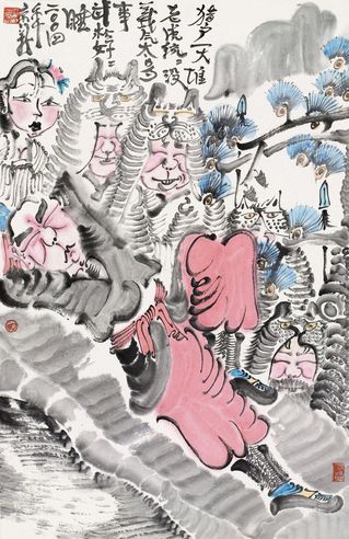 周京新     2004年作 猎户一大堆 镜心 设色纸本