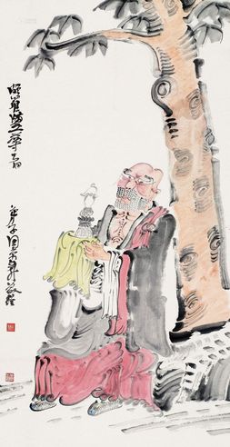 周京新     颇罗堕尊者 镜心 设色纸本