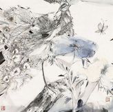 赵怡文     孔雀花卉 镜心 设色纸本