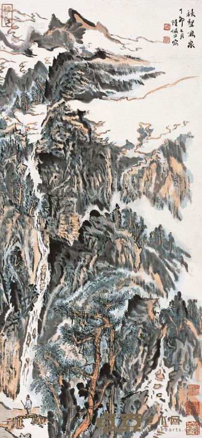 陆俨少 丁卯（1987年）作 秋壑鸣泉 96×44.5cm