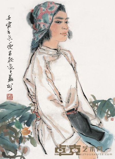 周昌谷 壬寅（1962年）作 苏州姑娘 47.5×34.5cm