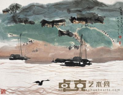 周昌谷 1956年作 重庆海棠溪一角 43.5×56.5cm