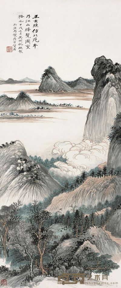 吴湖帆 甲戌（1934年）作 江山胜揽图 108.5×45.5cm