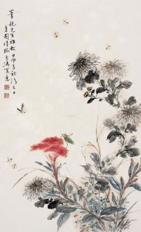 王雪涛 甲申（1944年）作 秋葵草虫