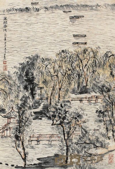 童中焘 甲子（1984年）作 西湖 60×40.5cm