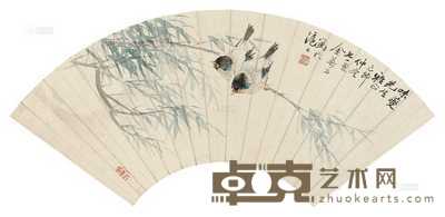 竹子双鸟 扇片 设色纸本 18×49.5cm