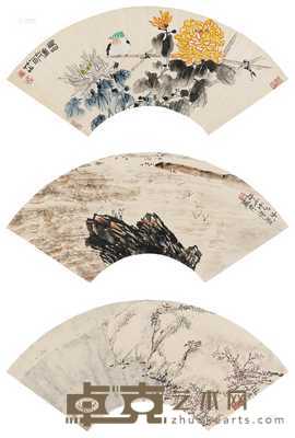 花鸟 太湖夕照 山水 （三帧） 扇片 设色纸本 18×51.5cm；18.5×51cm；18×50.5cm
