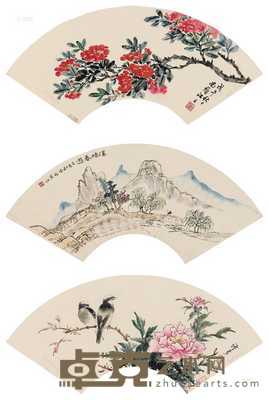 花卉 山水 花鸟 扇片 设色纸本 18.5×51.5cm×2；14×40.5cm