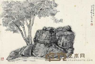 树石 镜片 水墨纸本 46×68cm