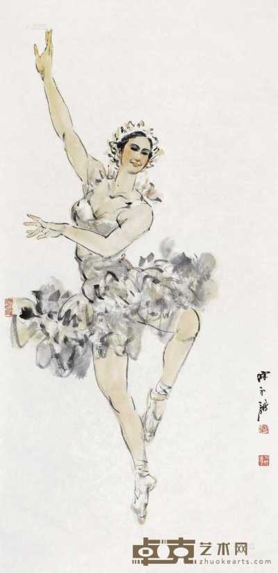 舞芭蕾 镜片 设色纸本 139×69cm