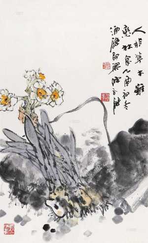 水仙花开 镜片 设色纸本