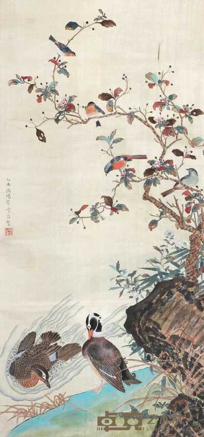 花鸟 立轴 设色绢本 99×46cm