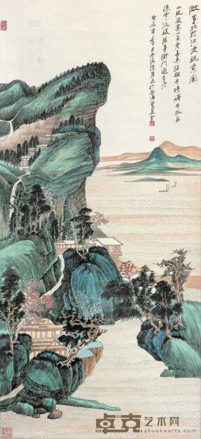 江堤晚景图 立轴 设色纸本 133×60.5cm