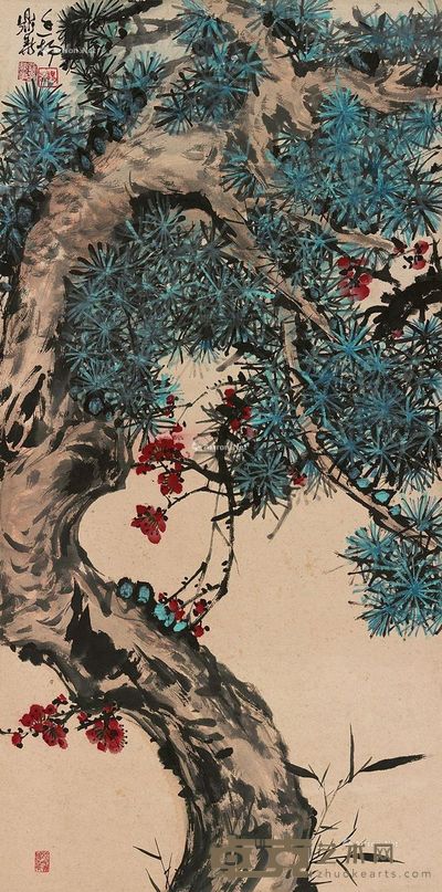 罗鼎华 周廷扬 松梅图 105×52cm