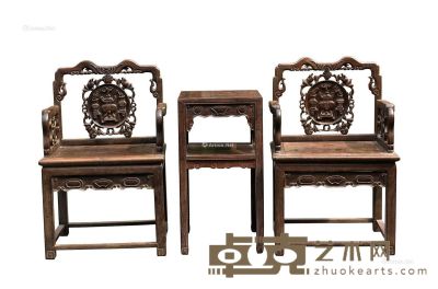 清 酸枝宝鼎太师椅（两椅一几） 62×63×97cm