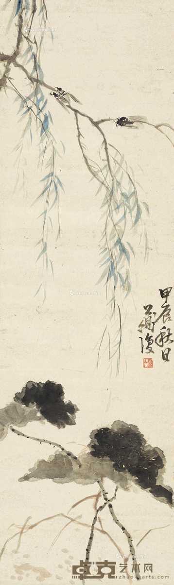 蝉鸣 立轴 设色纸本 106.5×32cm