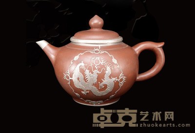 老紫砂银锡龙纹大茶壶 19×30