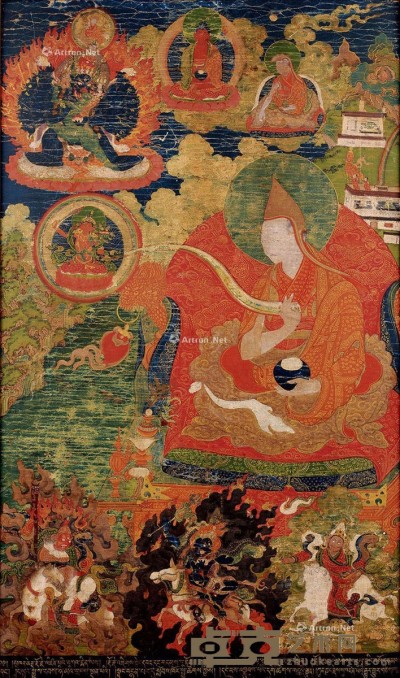 19世纪 班禅喇嘛流源图唐卡 长70cm；宽40cm