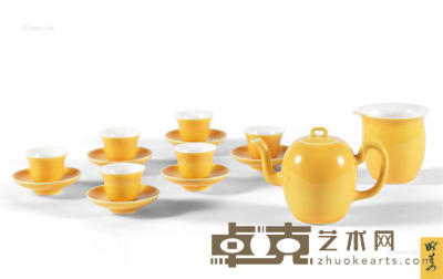 晓芳窑 乳黄釉茶具 （一套十四件） 尺寸不一