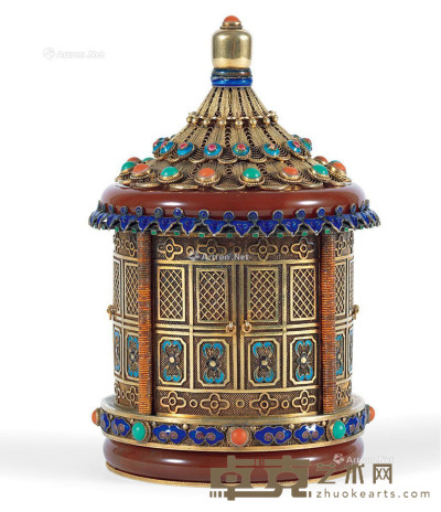 天坛寺镶玛瑙鎏金茶叶罐 高13.3cm