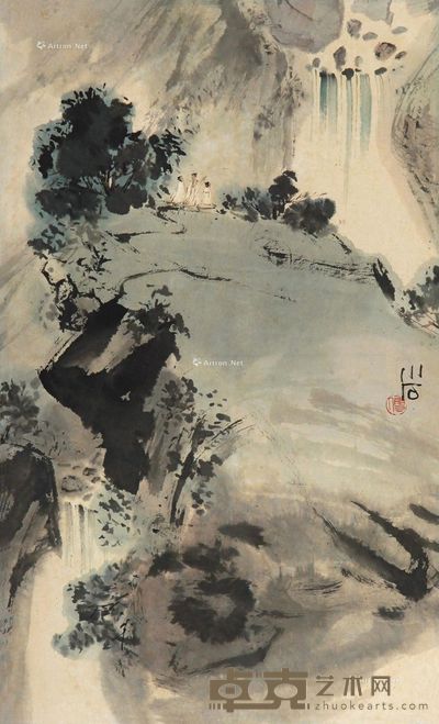 傅小石 观瀑图 67×40cm