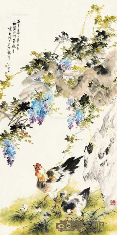 庚午（1990）年作 春日野趣 镜片 设色纸本 247×123cm