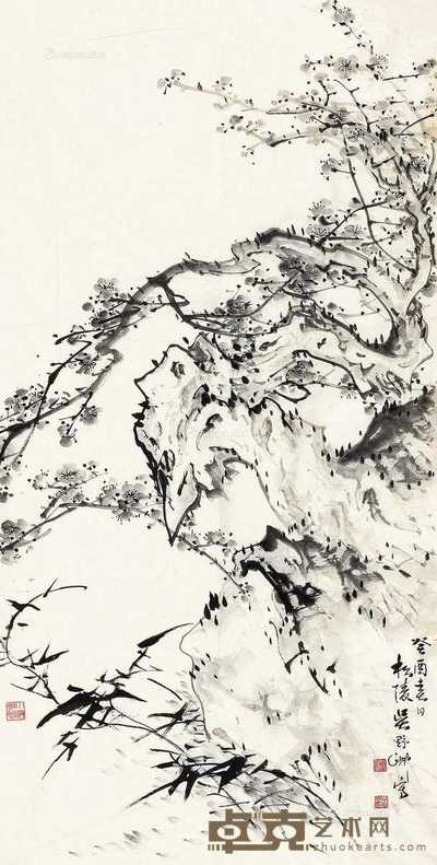 癸酉（1993）年作 双清图 镜片 水墨纸本 135×69cm