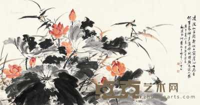 庚午（1990）年作 荷香飞鸟 镜片 设色纸本 93×180cm