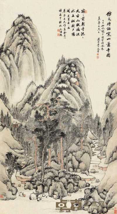 乙巳（1785）年作 寒山萧寺 立轴 设色纸本 145×80cm