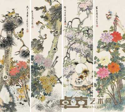 四季花鸟 （四幅） 镜片 设色纸本 149×40cm×4