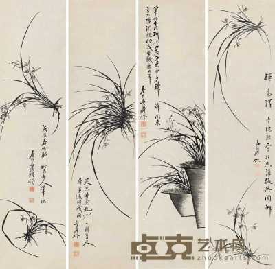 戊辰（1928）年作 墨兰清芬 （四幅） 镜片 水墨纸本 135×33cm×4