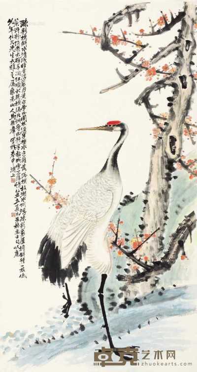 乙丑（1925）年作 梅妻鹤子 立轴 设色纸本 151×80cm