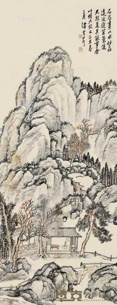 乙丑（1805）年作 山居图 镜片 设色纸本 129×49cm