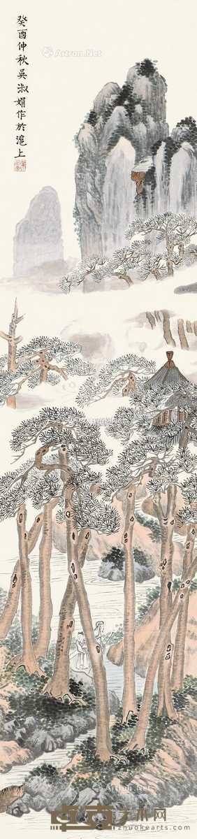 癸酉(1873)年作 秋山访友 镜片 设色纸本 180×41cm