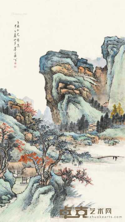 甲子（1924）年作 山居图 立轴 设色纸本 145×81cm