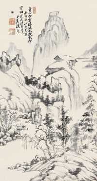 庚午（1870）年作 青山白云 镜片 水墨纸本