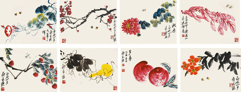齐良迟 花卉八开册页