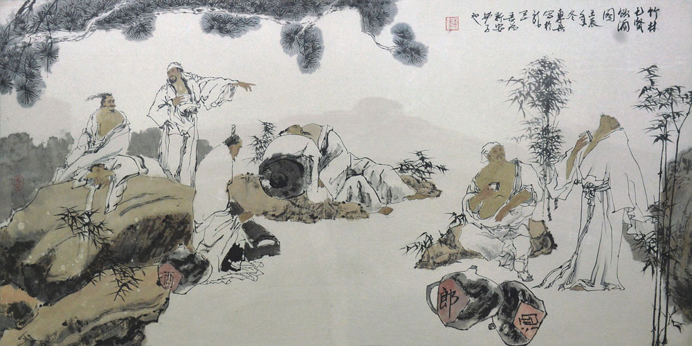 吴东兴 竹林七贤 138×69cm