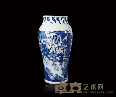 老青花人物故事赏瓶 高32