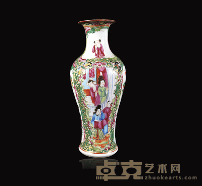 广彩双开光人物花鸟纹观音赏瓶 19×8