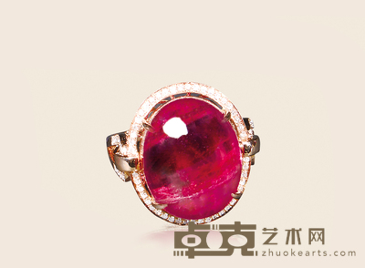 黄金镶钻粉碧玺戒指(主石14.5ct)有证书