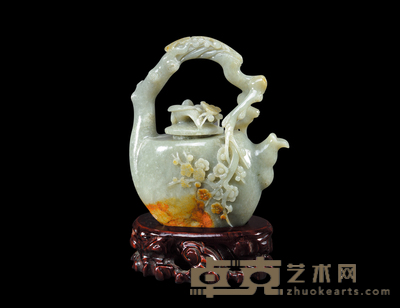 和田玉籽料喜上眉梢提梁大茶壶摆件
