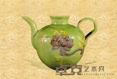 老素三彩莲花纹执壶 12×10