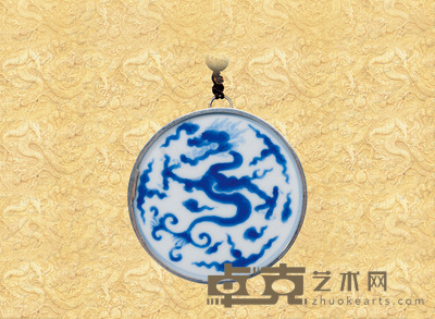 雪花白银镶嵌康熙青花龙纹大吊牌 直径9.0