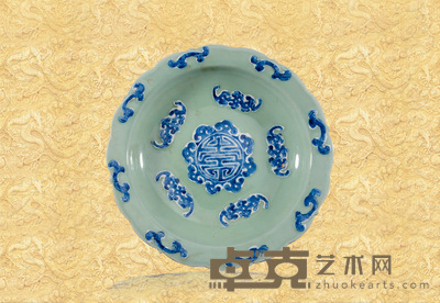 老豆青釉青花画白五福捧寿纹盘 直径29
