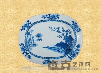 老青花风景纹赏盘 42×35