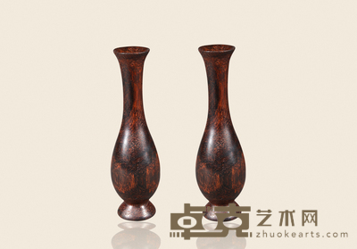 黄花梨油梨小赏瓶一对 高13