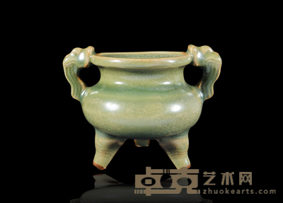 老龙泉青瓷三足双耳香炉 11×8